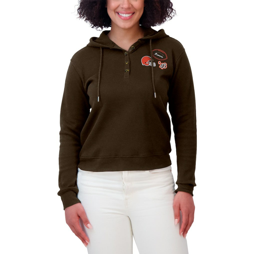 Cleveland Browns WEAR by Erin Andrews Women's Plus Size Waffle Hoodie Pullover Top Brown | NFL
