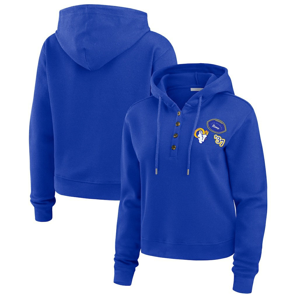 Los Angeles Rams WEAR by Erin Andrews Women's Plus Size Waffle Hoodie Pullover Top Royal | NFL