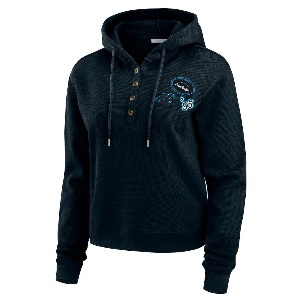 Carolina Panthers WEAR by Erin Andrews Women's Plus Size Waffle Hoodie Pullover Top Black | NFL
