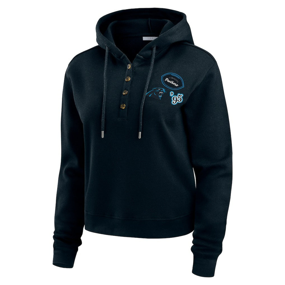 Carolina Panthers WEAR by Erin Andrews Women's Plus Size Waffle Hoodie Pullover Top Black | NFL