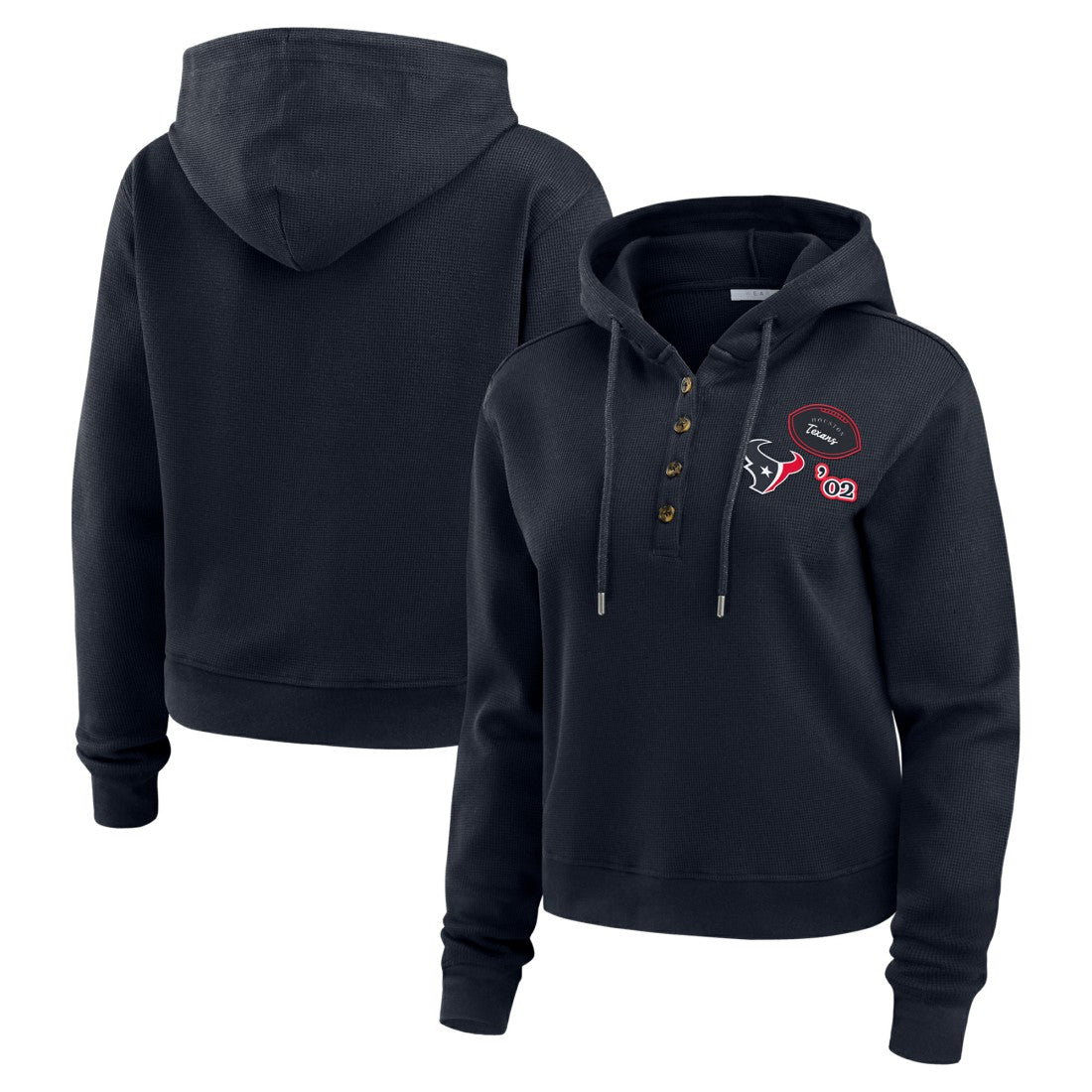 Houston Texans WEAR by Erin Andrews Women's Plus Size Waffle Hoodie Pullover Top Navy | NFL