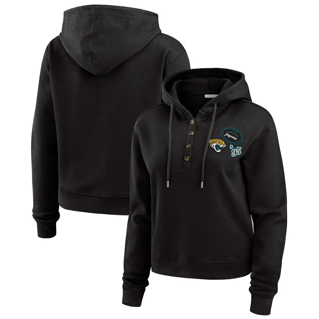 Jacksonville Jaguars WEAR by Erin Andrews Women's Plus Size Waffle Hoodie Pullover Top Black | NFL