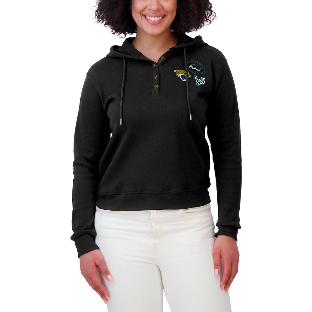 Jacksonville Jaguars WEAR by Erin Andrews Women's Plus Size Waffle Hoodie Pullover Top Black | NFL