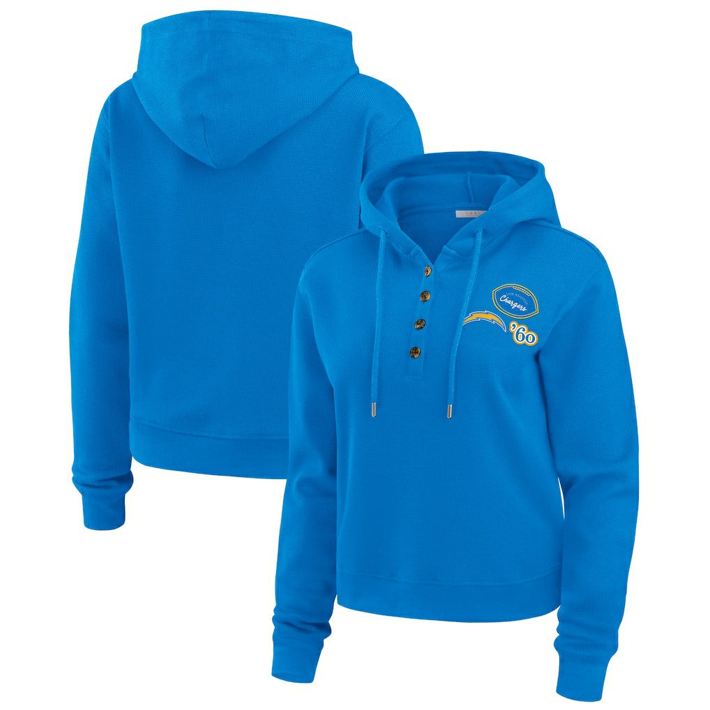 Los Angeles Chargers WEAR by Erin Andrews Women's Plus Size Waffle Hoodie Pullover Top Blue | NFL