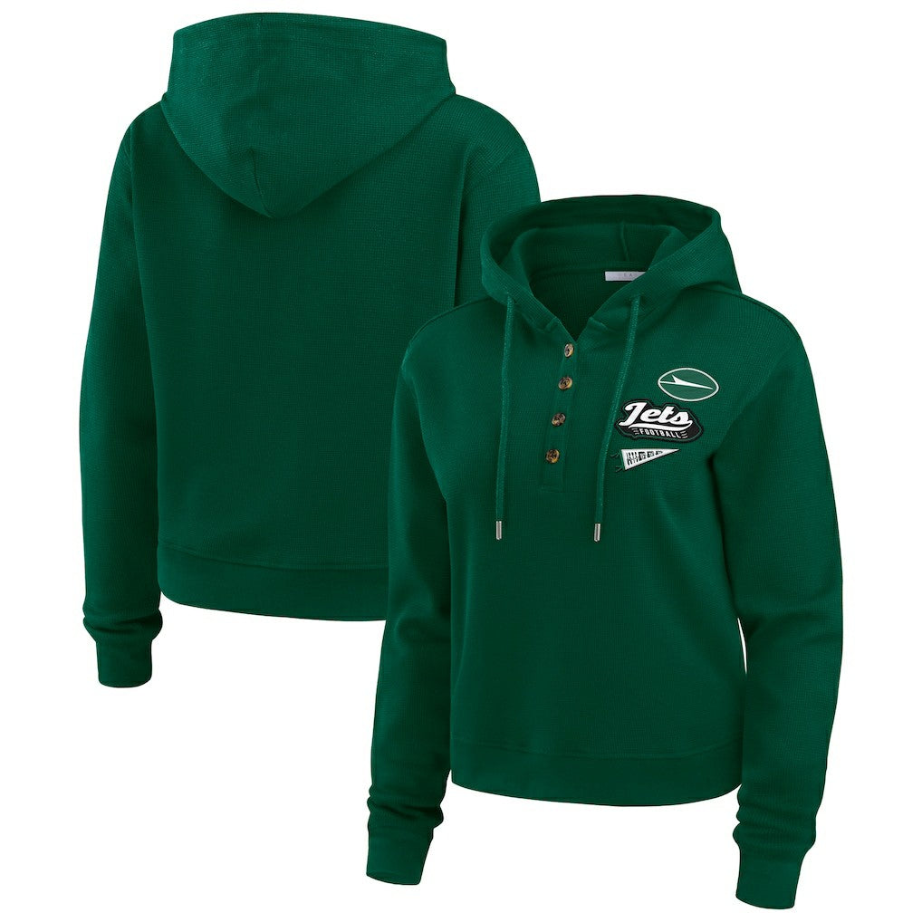 New York Jets WEAR by Erin Andrews Women's Plus Size Waffle Hoodie Pullover Top Green | NFL
