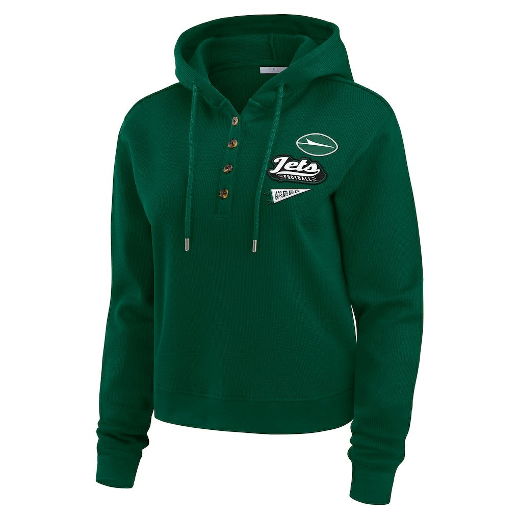New York Jets WEAR by Erin Andrews Women's Plus Size Waffle Hoodie Pullover Top Green | NFL