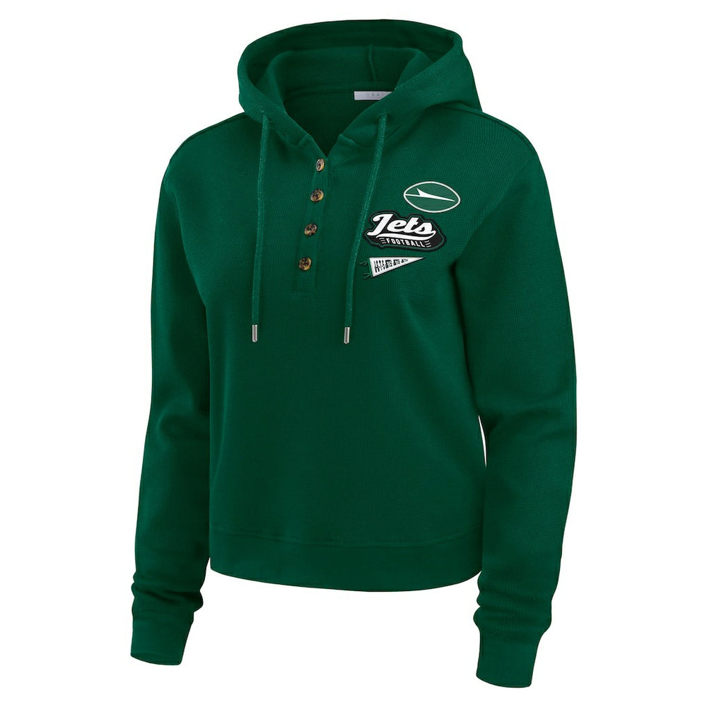 New York Jets WEAR by Erin Andrews Women's Plus Size Waffle Hoodie Pullover Top Green | NFL