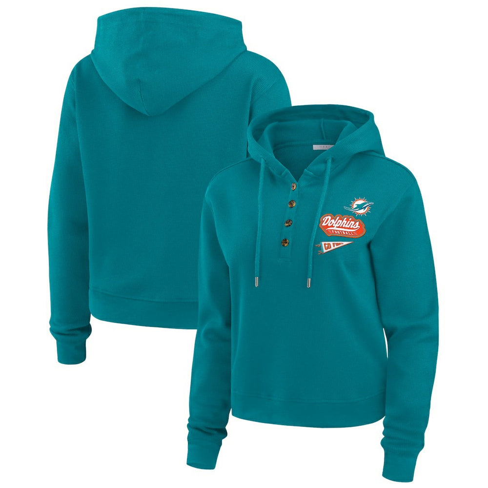 Miami Dolphins WEAR by Erin Andrews Women's Plus Size Waffle Hoodie Pullover Top Aqua | NFL