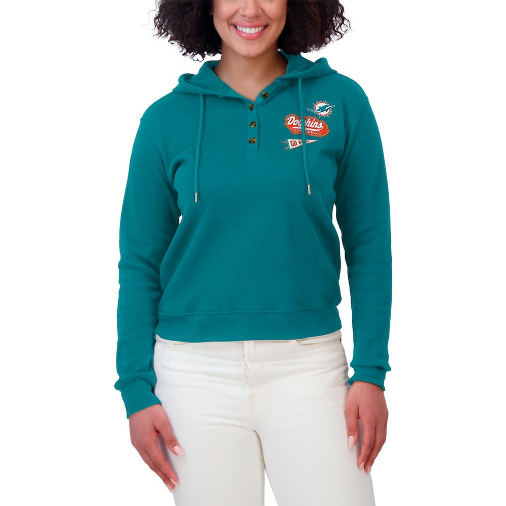 Miami Dolphins WEAR by Erin Andrews Women's Plus Size Waffle Hoodie Pullover Top Aqua | NFL