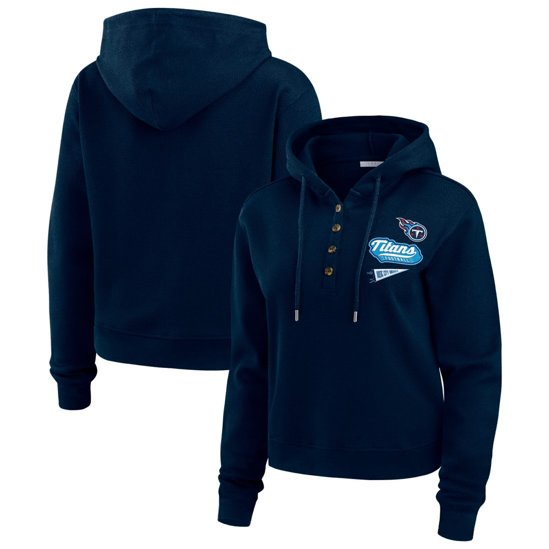 Tennessee Titans WEAR by Erin Andrews Women's Plus Size Waffle Hoodie Pullover Top Navy | NFL