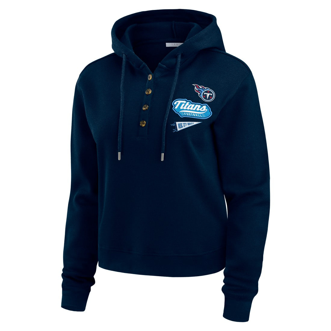 Tennessee Titans WEAR by Erin Andrews Women's Plus Size Waffle Hoodie Pullover Top Navy | NFL