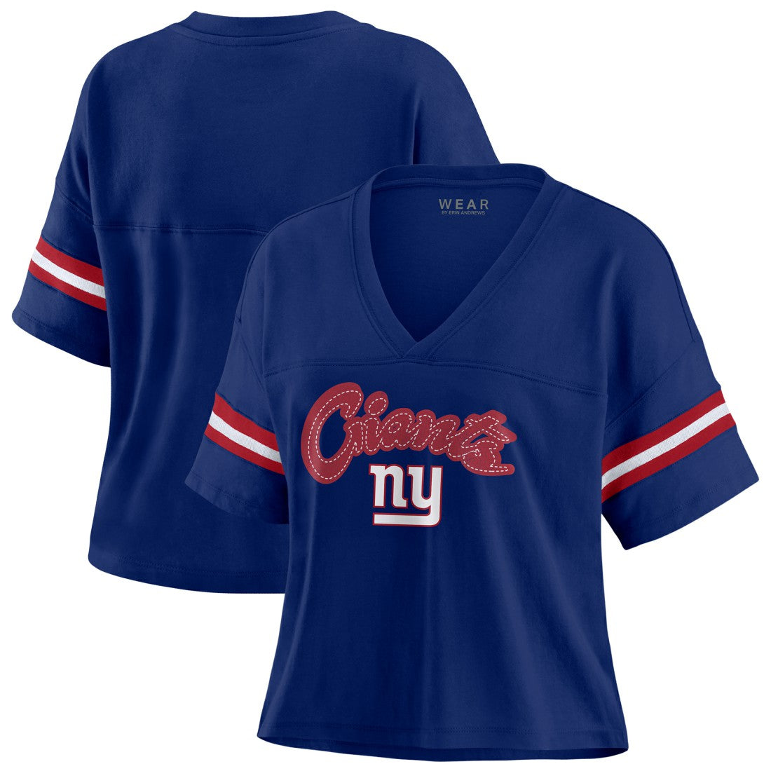 New York Giants WEAR by Erin Andrews Women's Plus Size Color Block Boxy T-Shirt Royal/White | NFL
