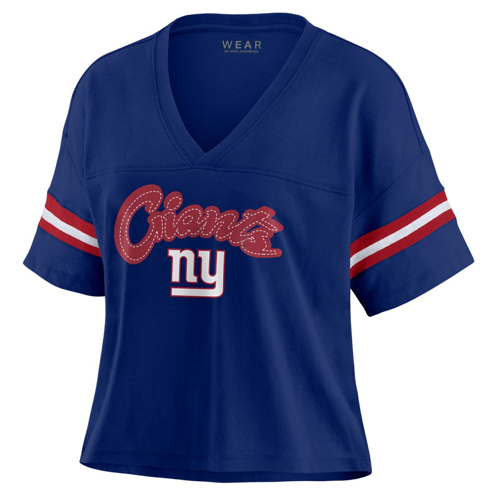New York Giants WEAR by Erin Andrews Women's Plus Size Color Block Boxy T-Shirt Royal/White | NFL