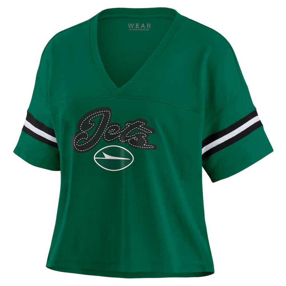 New York Jets WEAR by Erin Andrews Women's Plus Size Color Block Boxy T-Shirt Green/White | NFL