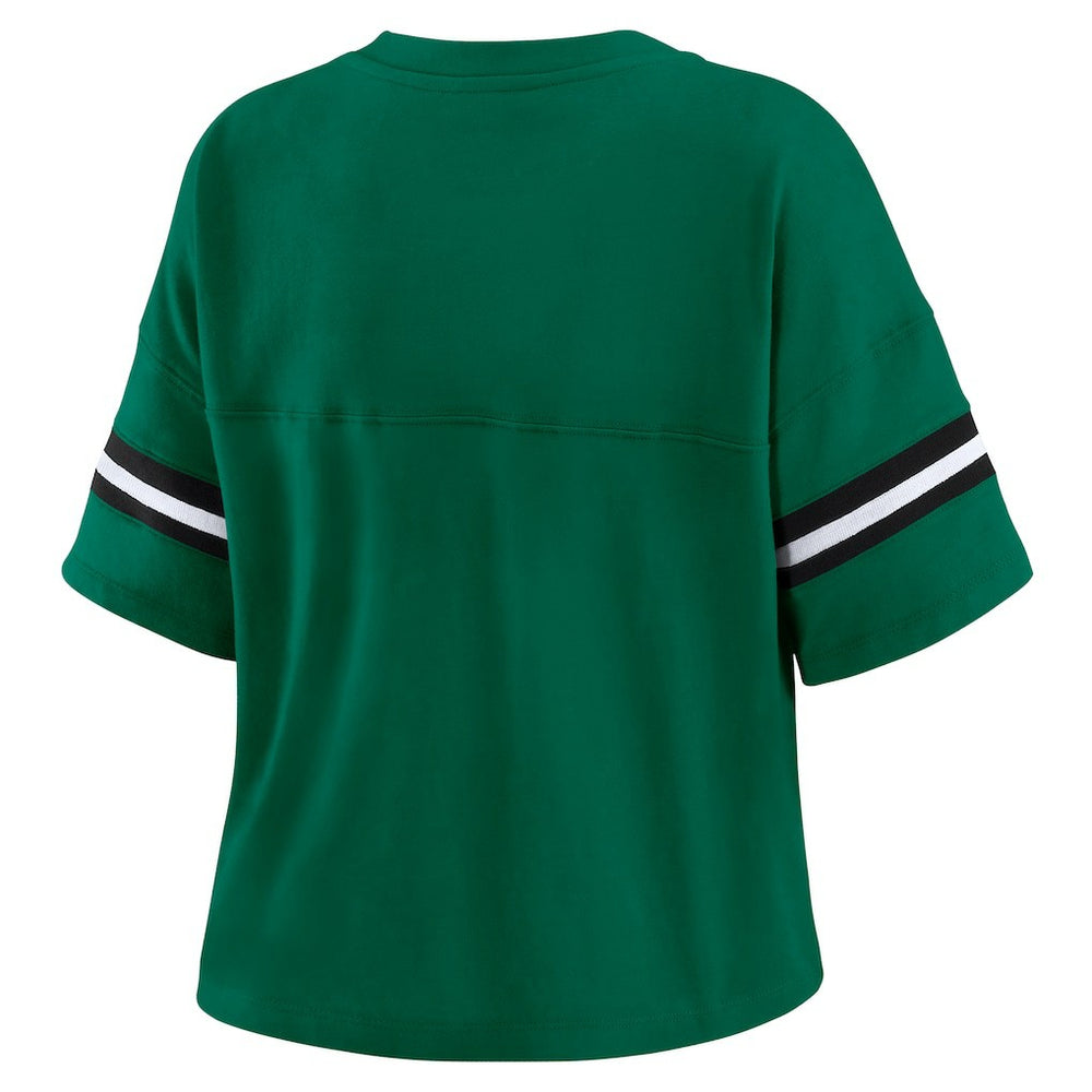 New York Jets WEAR by Erin Andrews Women's Plus Size Color Block Boxy T-Shirt Green/White | NFL
