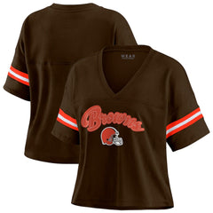 Cleveland Browns WEAR by Erin Andrews Women's Plus Size Color Block Boxy T-Shirt Brown/White | NFL