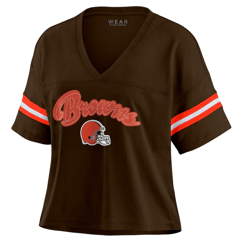 Cleveland Browns WEAR by Erin Andrews Women's Plus Size Color Block Boxy T-Shirt Brown/White | NFL