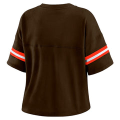 Cleveland Browns WEAR by Erin Andrews Women's Plus Size Color Block Boxy T-Shirt Brown/White | NFL