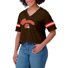 Cleveland Browns WEAR by Erin Andrews Women's Plus Size Color Block Boxy T-Shirt Brown/White | NFL