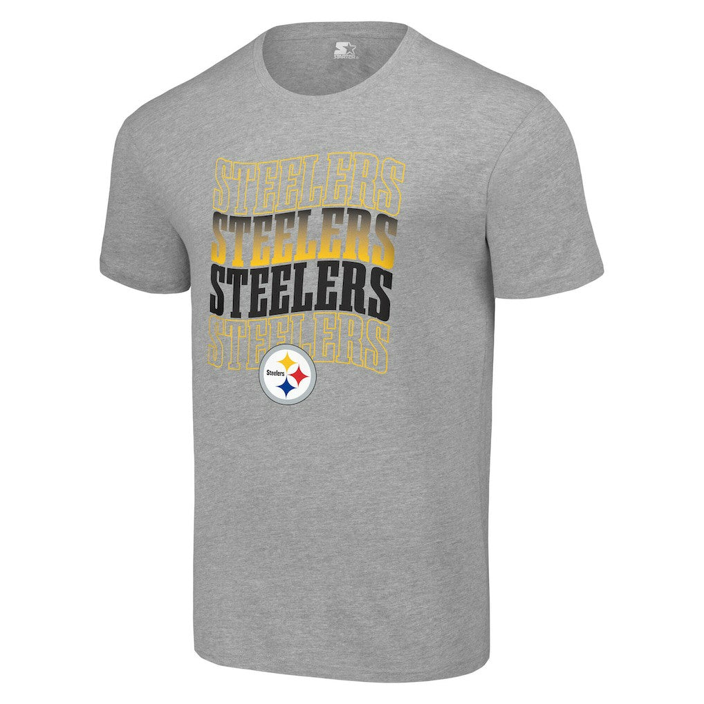 Pittsburgh Steelers Starter Four Team Name Logo T-Shirt Heather Gray | NFL