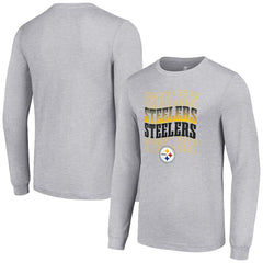 Pittsburgh Steelers Starter Team Name Graphic Long Sleeve T-Shirt Heather Gray | NFL