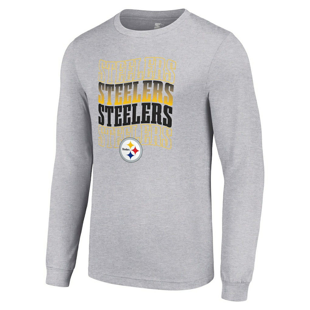 Pittsburgh Steelers Starter Team Name Graphic Long Sleeve T-Shirt Heather Gray | NFL