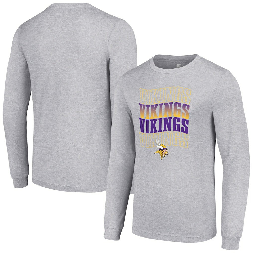 Minnesota Vikings Starter Team Name Graphic Long Sleeve T-Shirt Heather Gray | NFL