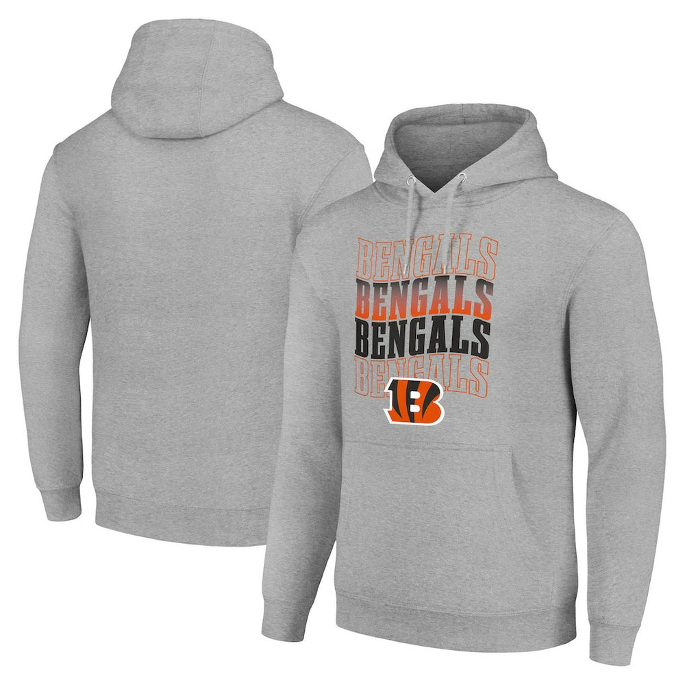 Cincinnati Bengals Starter Four Team Name Logo Fleece Pullover Hoodie Heather Gray | NFL
