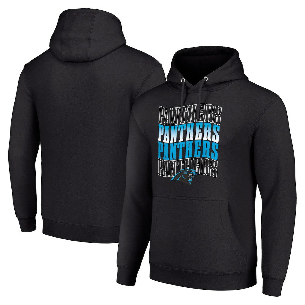 Carolina Panthers Starter Four Team Name Logo Fleece Pullover Hoodie Black | NFL