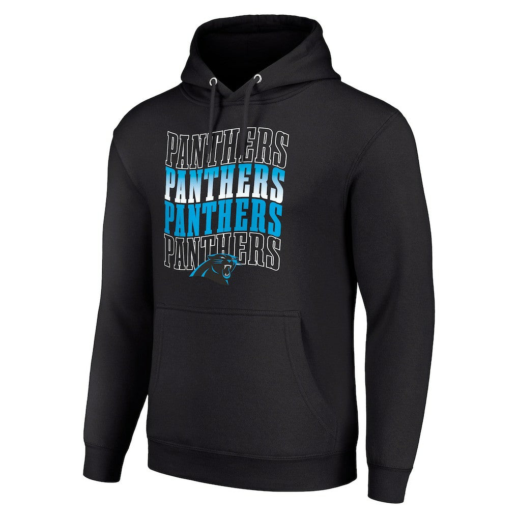 Carolina Panthers Starter Four Team Name Logo Fleece Pullover Hoodie Black | NFL