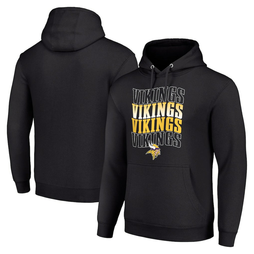 Minnesota Vikings Starter Four Team Name Logo Fleece Pullover Hoodie Black | NFL