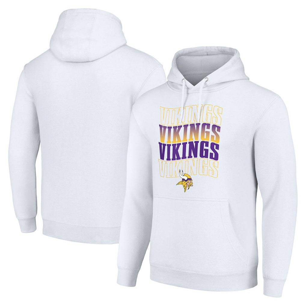 Minnesota Vikings Starter Four Team Name Logo Fleece Pullover Hoodie White | NFL