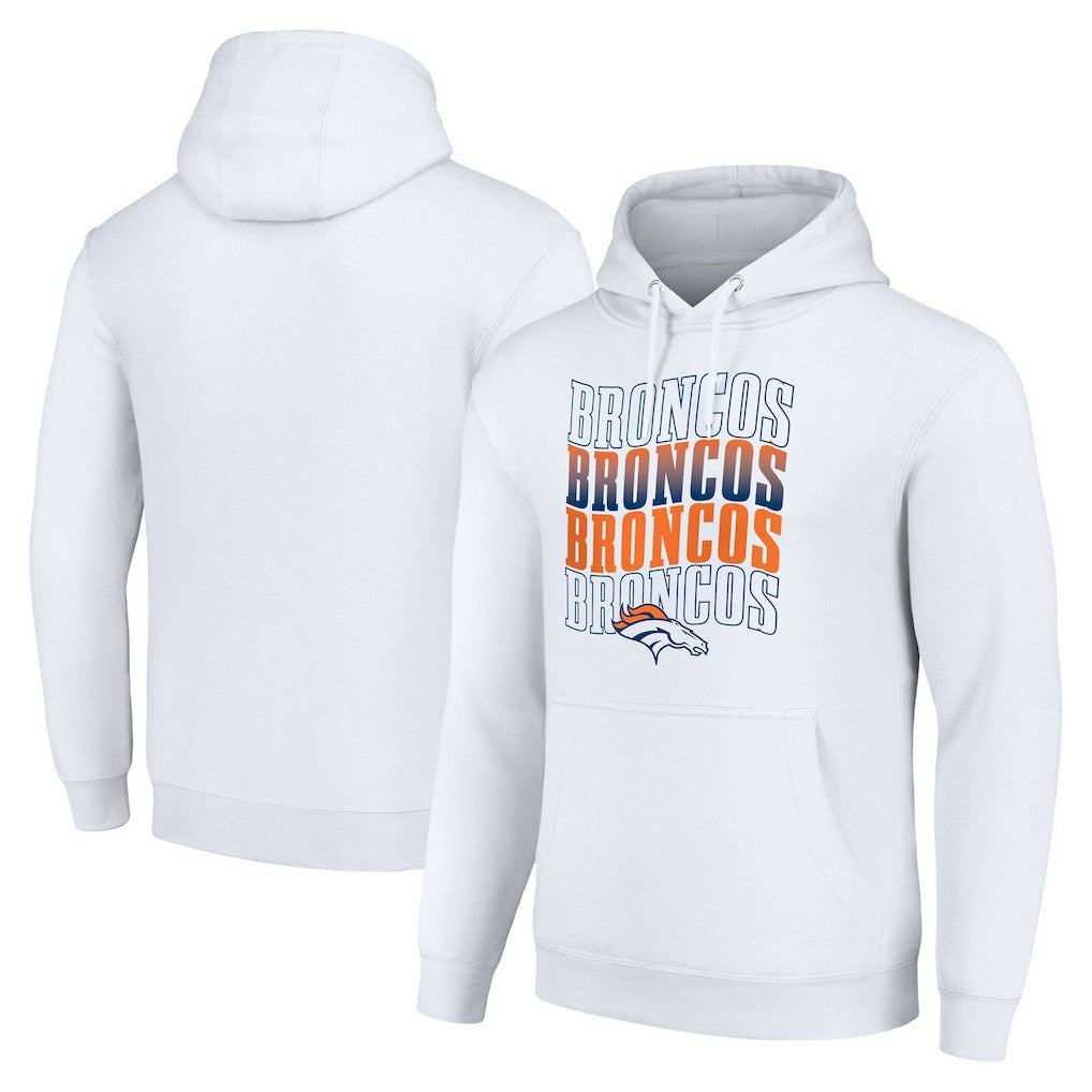 Denver Broncos Starter Four Team Name Logo Fleece Pullover Hoodie White | NFL