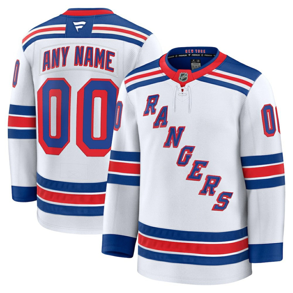 New York Rangers Fanatics Away Premium Custom Jersey - White - NHL