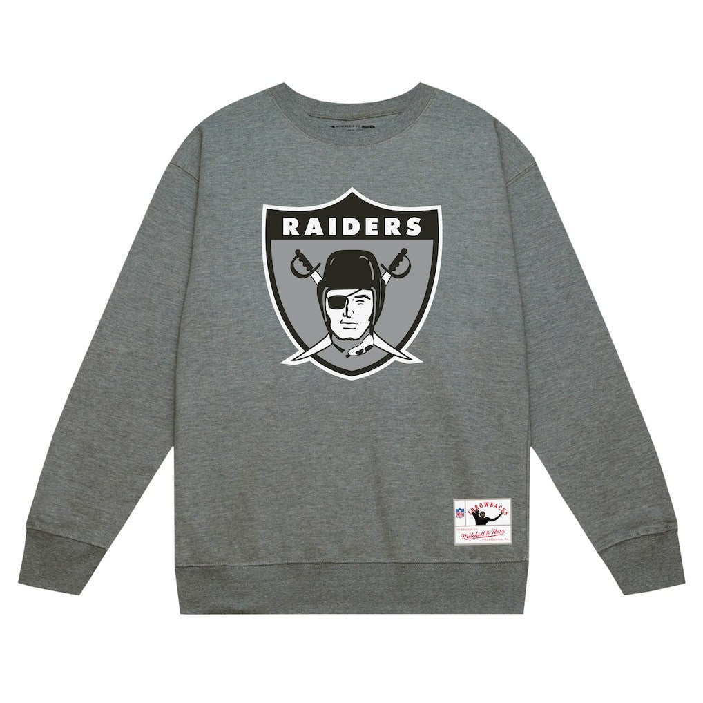 Las Vegas Raiders Basic Fleece Pullover Sweatshirt Heather Gray | Mitchell & Ness