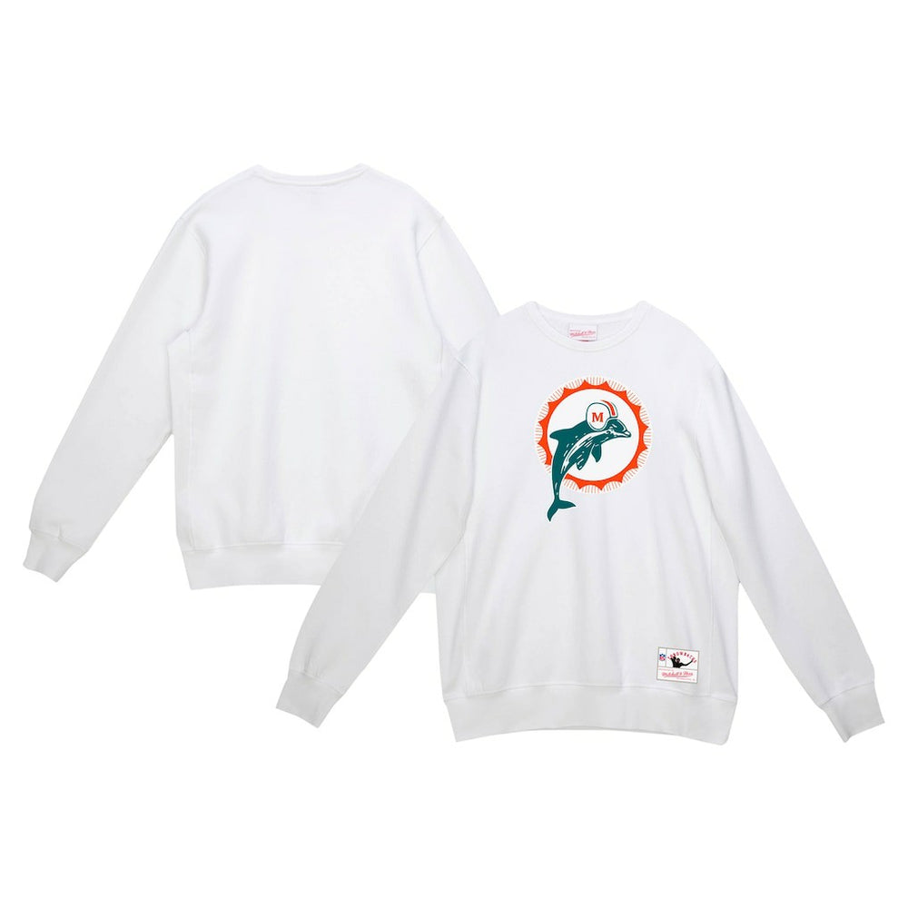Miami Dolphins Basic Fleece Pullover Sweatshirt White | Mitchell & Ness