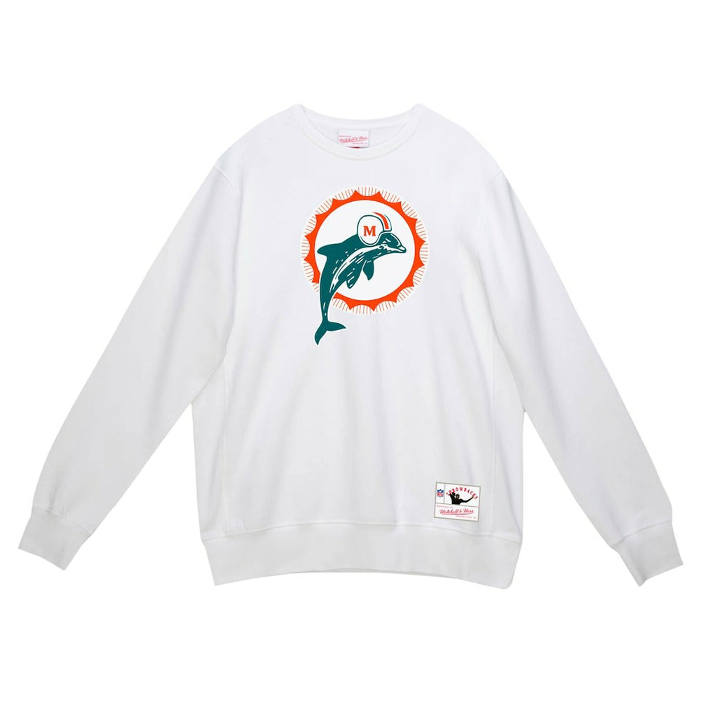 Miami Dolphins Basic Fleece Pullover Sweatshirt White | Mitchell & Ness