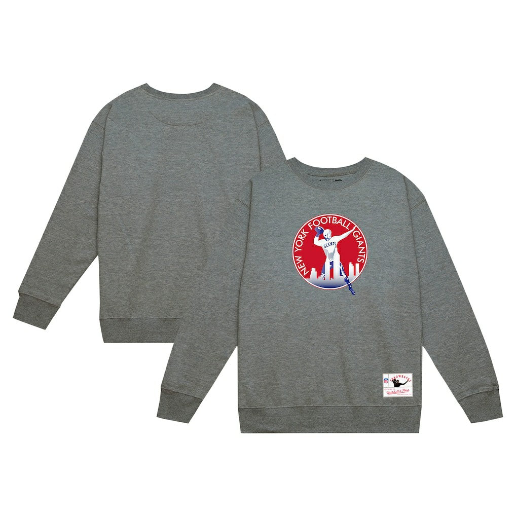 New York Giants Basic Fleece Pullover Sweatshirt Heather Gray | Mitchell & Ness