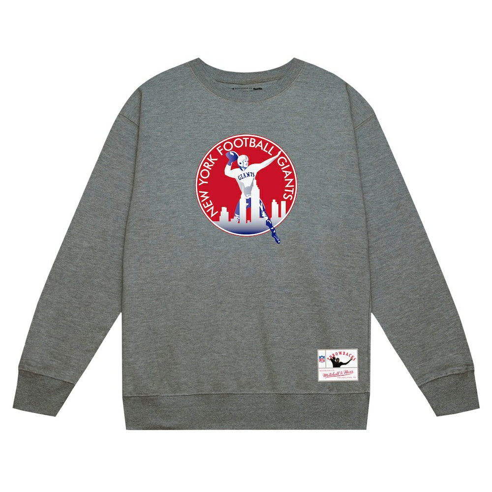 New York Giants Basic Fleece Pullover Sweatshirt Heather Gray | Mitchell & Ness