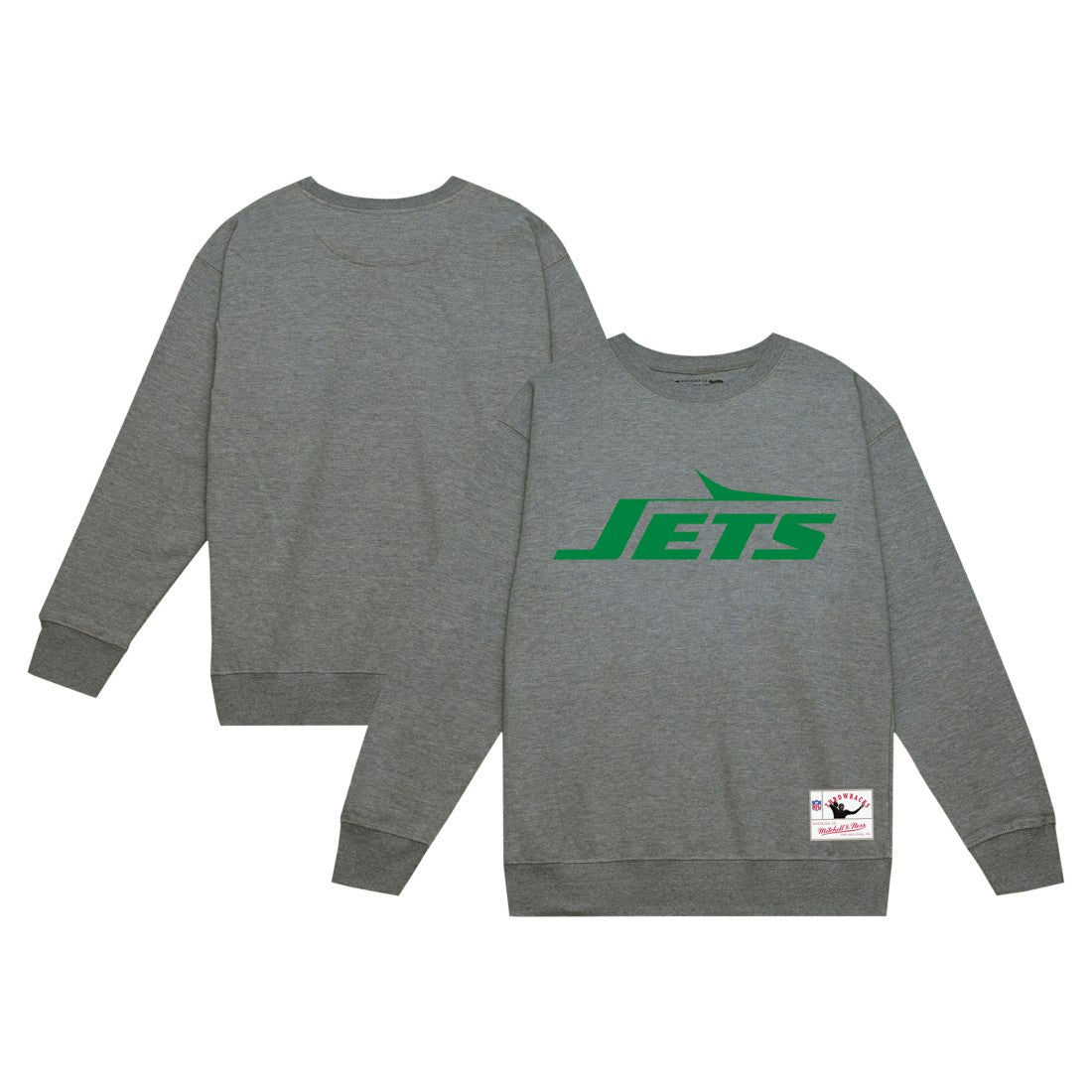 New York Jets Basic Fleece Pullover Sweatshirt Heather Gray | Mitchell & Ness
