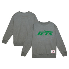 New York Jets Basic Fleece Pullover Sweatshirt Heather Gray | Mitchell & Ness