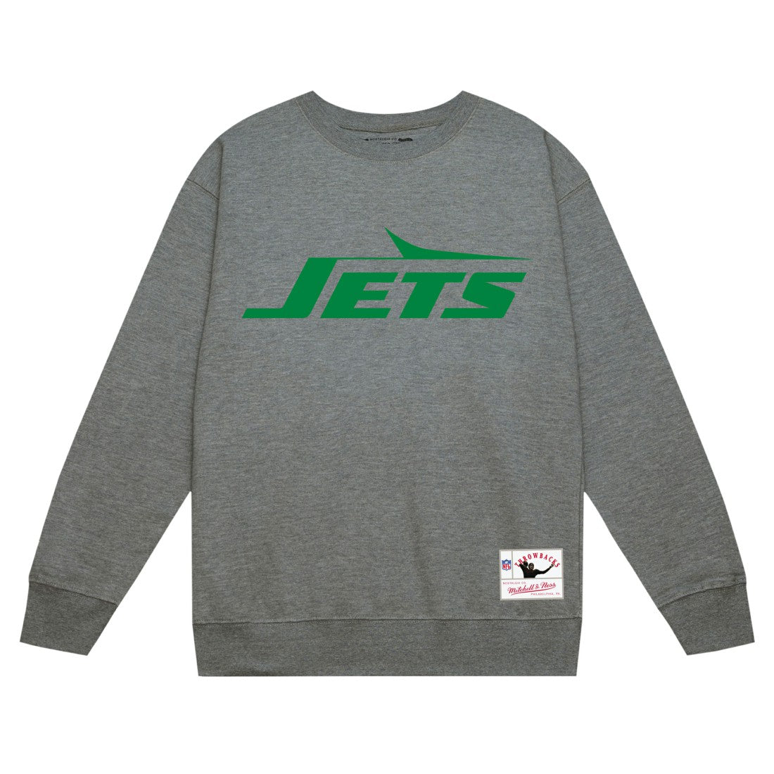 New York Jets Basic Fleece Pullover Sweatshirt Heather Gray | Mitchell & Ness