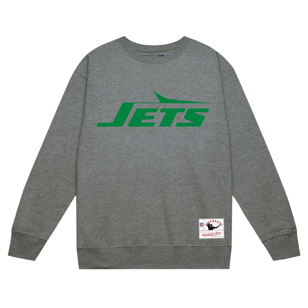 New York Jets Basic Fleece Pullover Sweatshirt Heather Gray | Mitchell & Ness