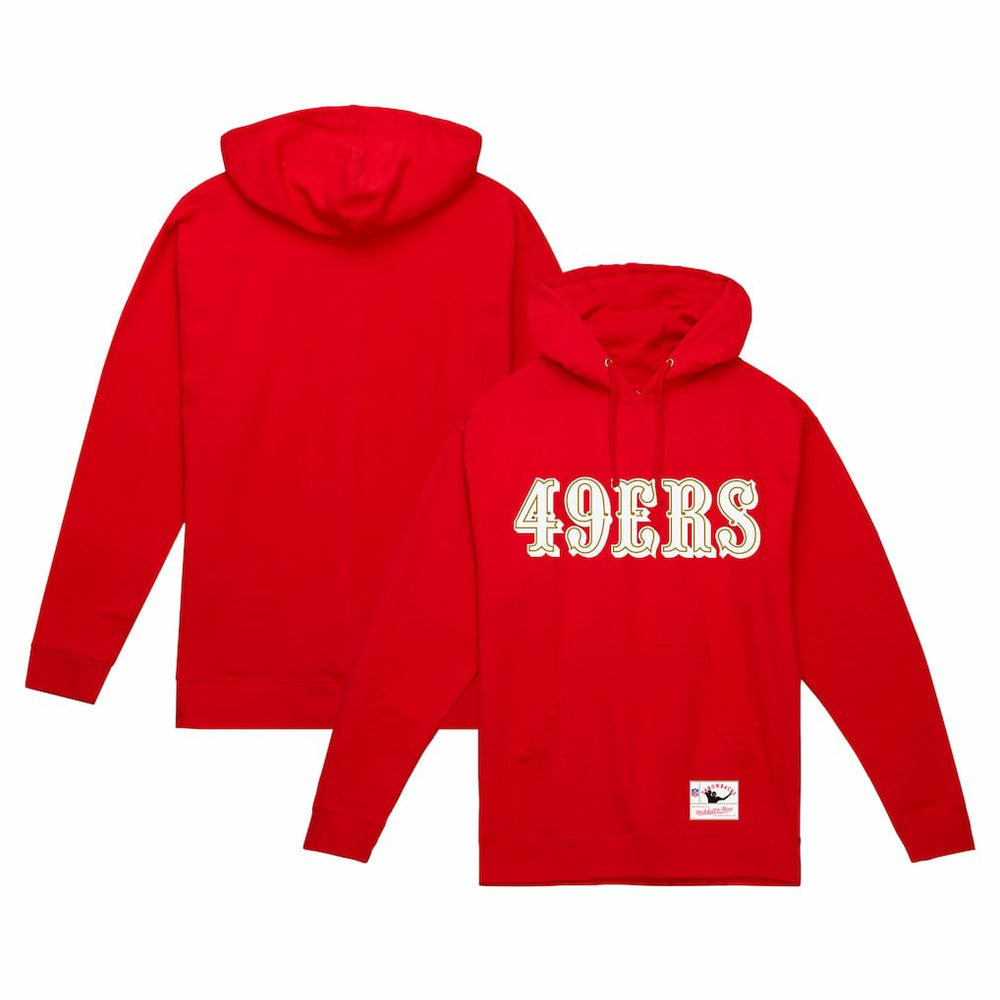 San Francisco 49ers Team Wordmark Vintage Pullover Hoodie Scarlet | Mitchell & Ness