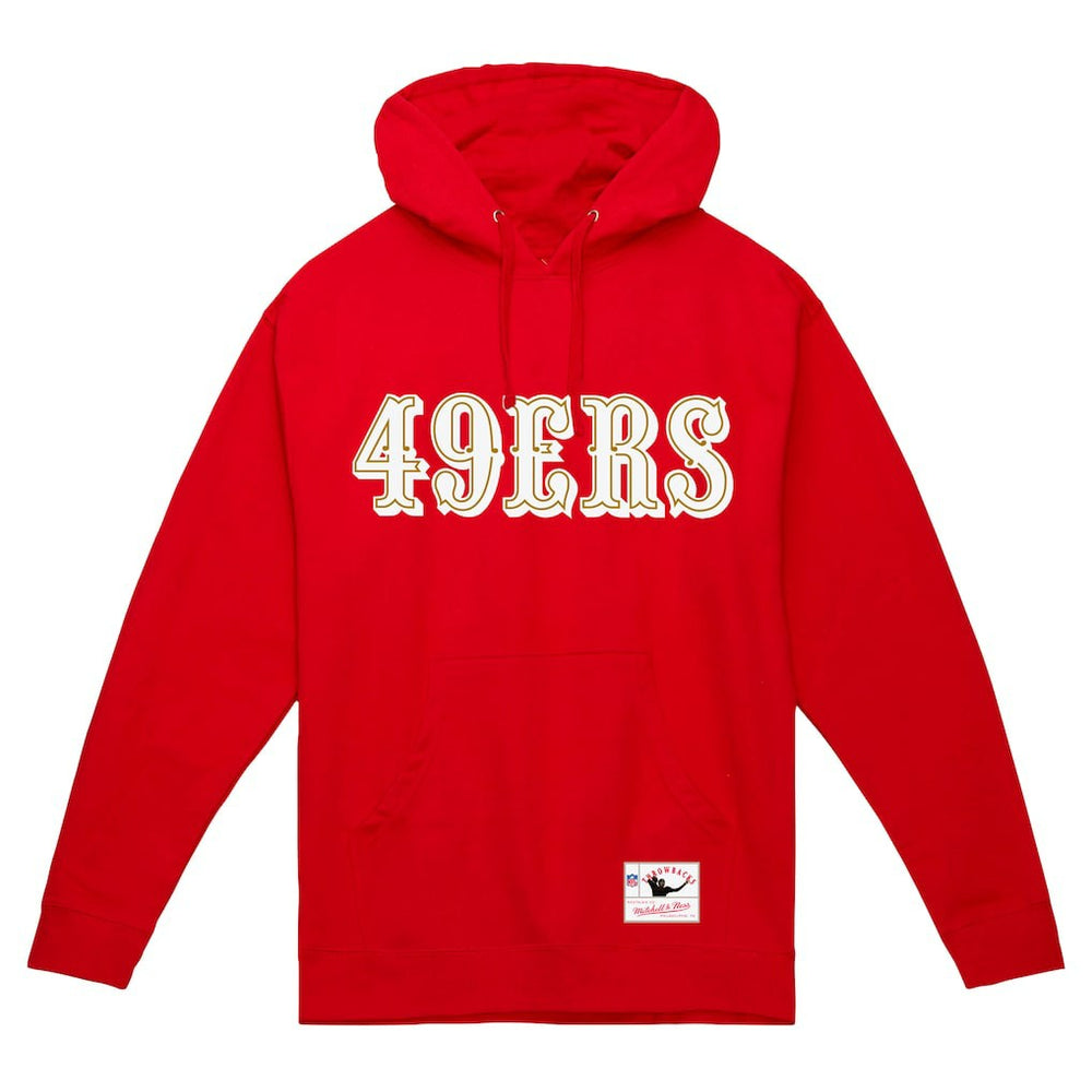 San Francisco 49ers Team Wordmark Vintage Pullover Hoodie Scarlet | Mitchell & Ness