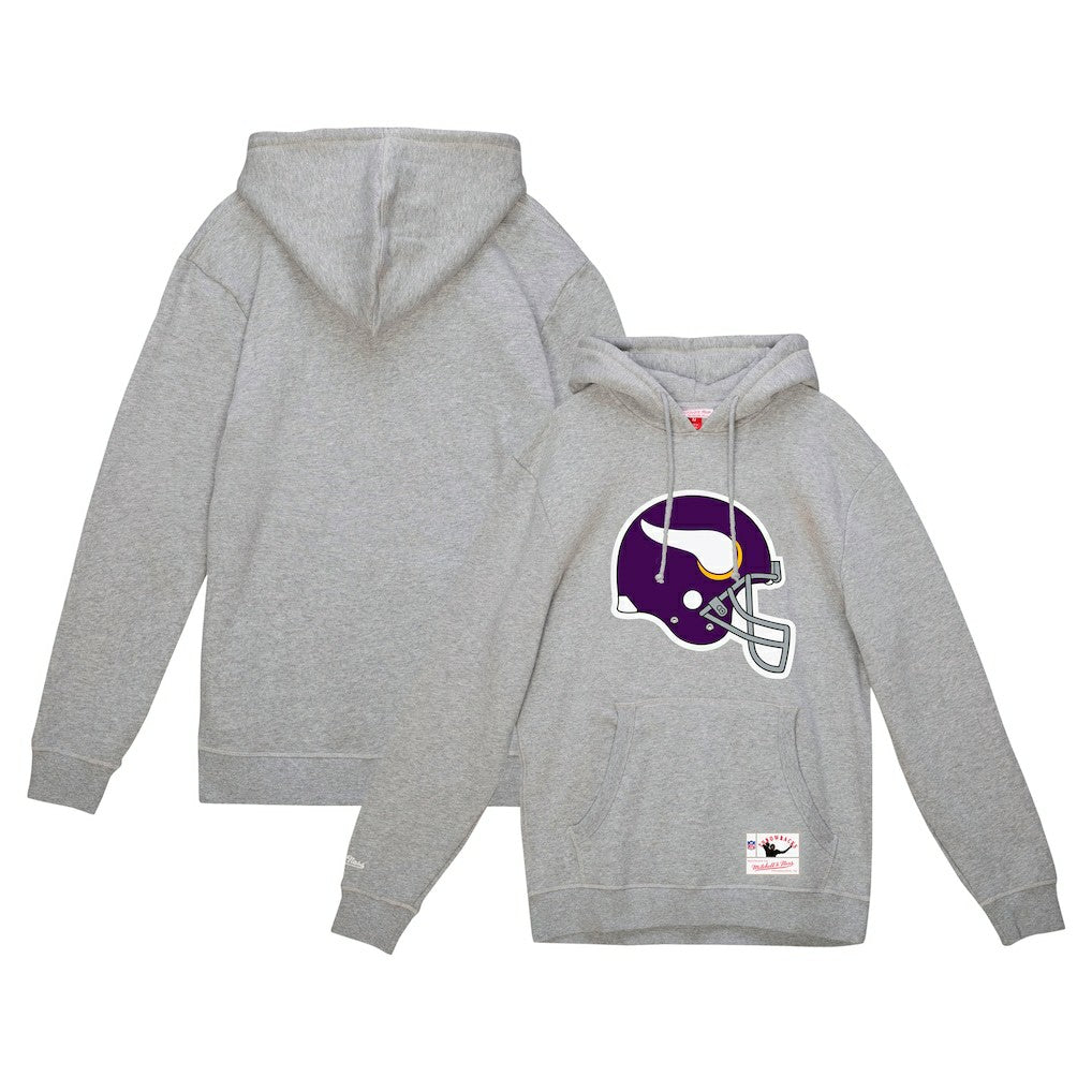 Minnesota Vikings Helmet Logo Vintage Pullover Hoodie Heather Gray | Mitchell & Ness