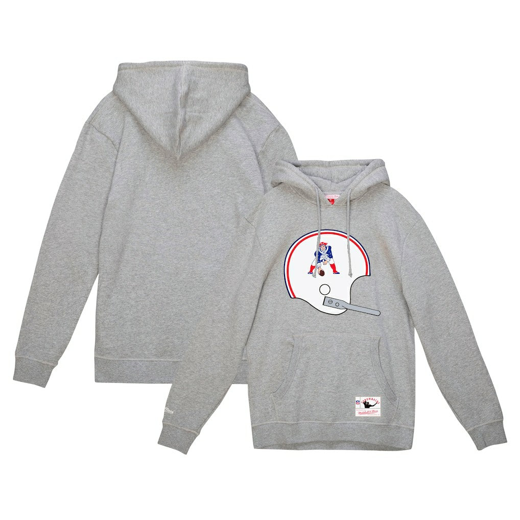 New England Patriots Helmet Logo Vintage Pullover Hoodie Heather Gray | Mitchell & Ness