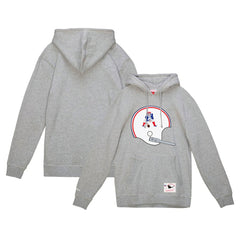 New England Patriots Helmet Logo Vintage Pullover Hoodie Heather Gray | Mitchell & Ness
