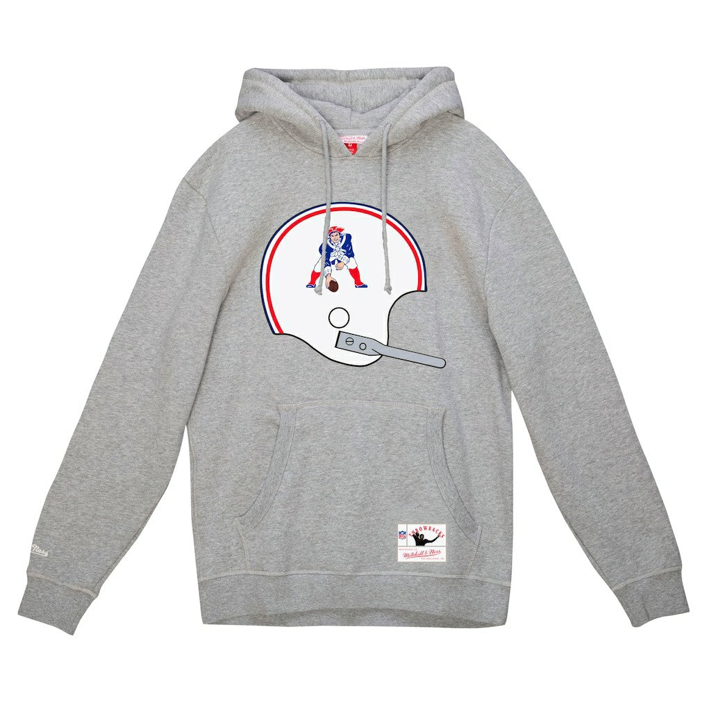 New England Patriots Helmet Logo Vintage Pullover Hoodie Heather Gray | Mitchell & Ness