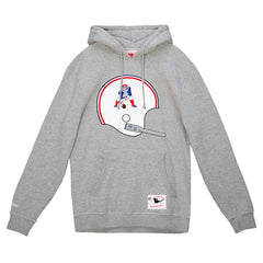 New England Patriots Helmet Logo Vintage Pullover Hoodie Heather Gray | Mitchell & Ness